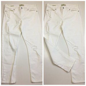 LUCKY BRAND White BROOKE Distressed Ripped 5 Pocket Logo Hardware Capri Jeans